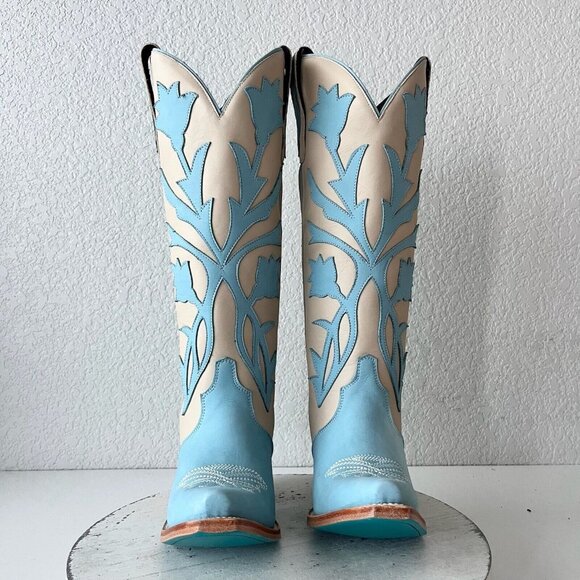Lane JOLENE Womens Cowboy Boots 6 Blueberry Buttermilk Leather 15" Tall Western - Picture 7 of 13